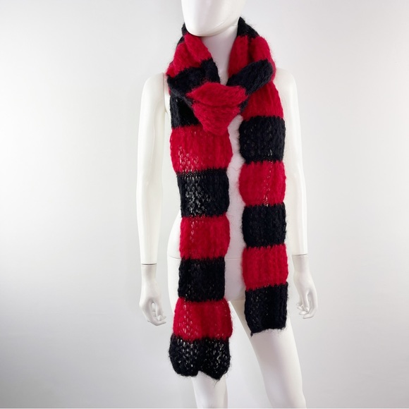 Saint Laurent Paris FW13 Red & Black Striped Knit Extra Long Scarf Mohair Wool - Picture 3 of 9